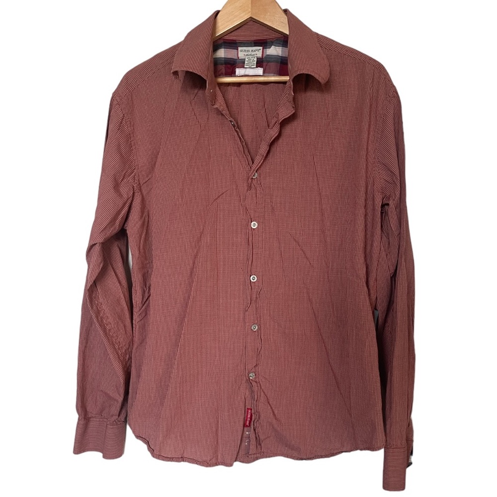 Vintage 90s GUESS Jeans‎ Red Plaid Button Up Shirt Men's Size XXL